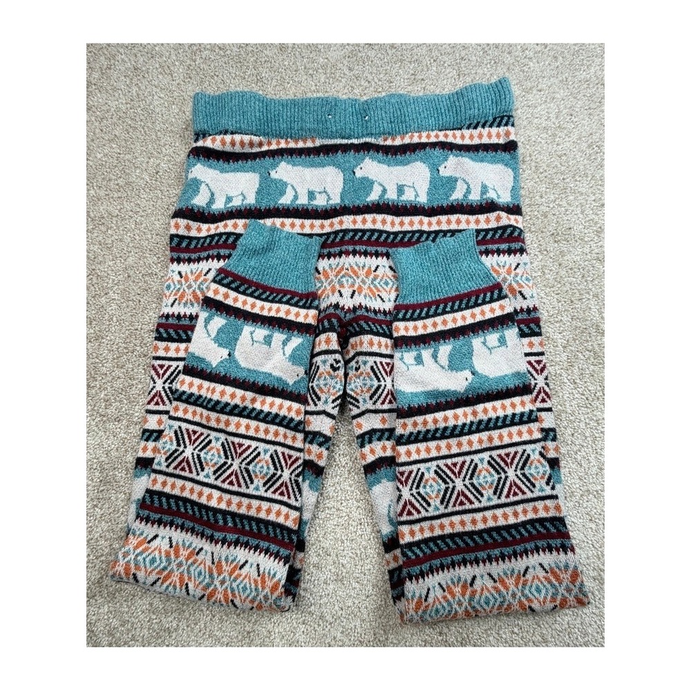 American Eagle Polar Bear Fair Isle Knit Leggings Teal Blue Womens Medium
